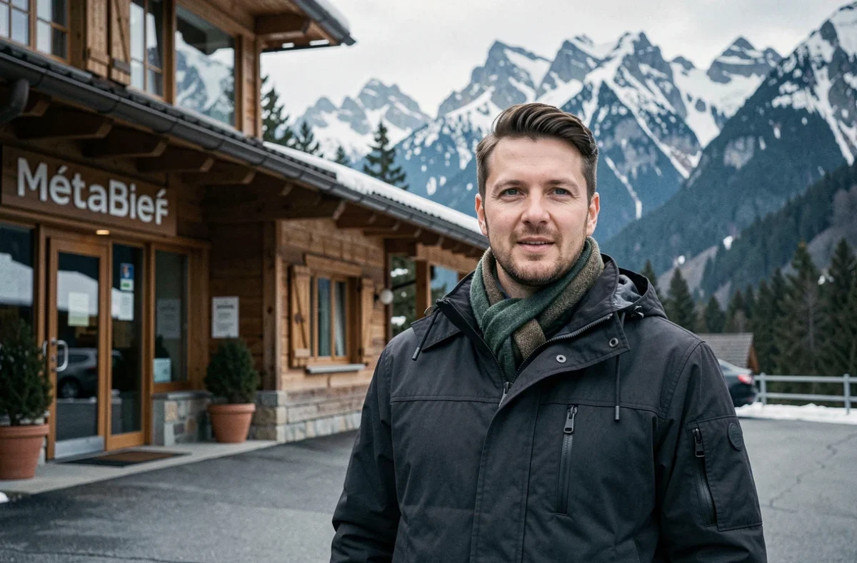 Conseiller immobilier Avenir Immobilier à Métabief devant un cadre alpin enneigé, syndic de copropriété en montagne