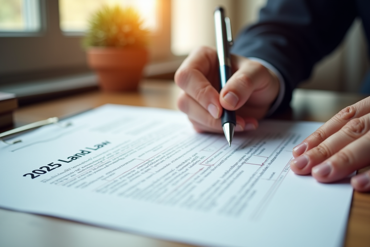 Gros plan sur un contrat legal 2025 loi immobilier avec stylo