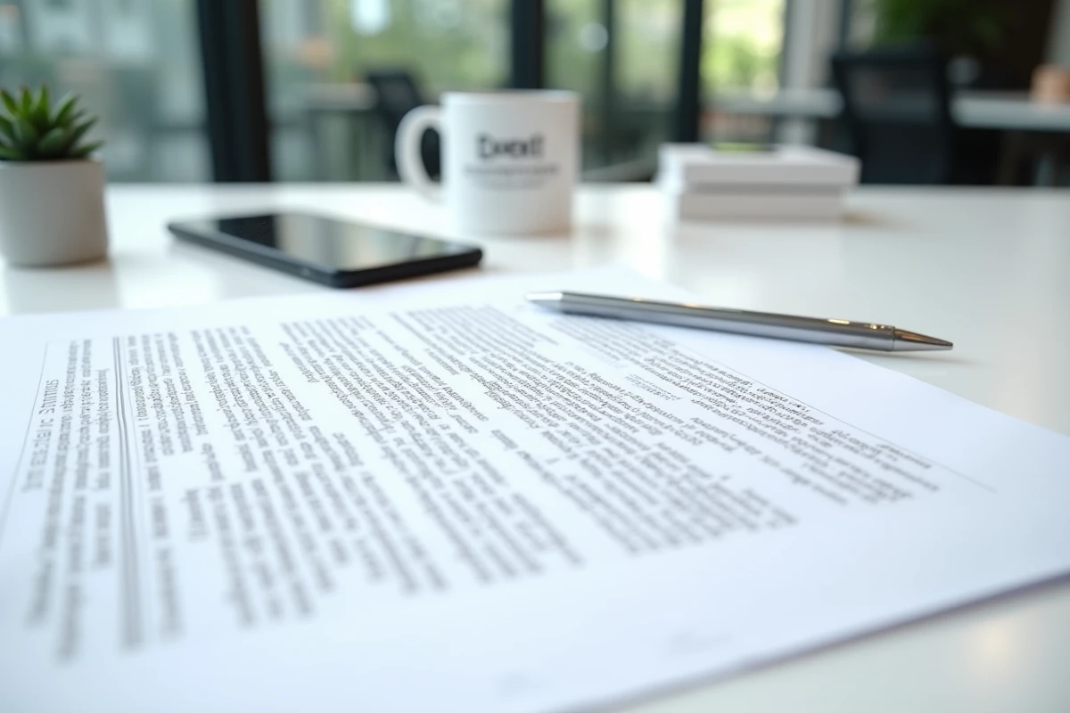 Gros plan sur un contrat de bail commercial annoté posé sur un bureau de coworking