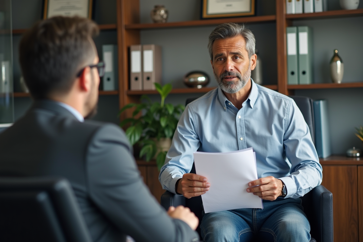 Homme discutant d une plainte avec un conseiller juridique dans un bureau