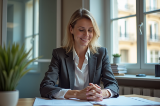 Femme d'affaires confiante dans un bureau parisien