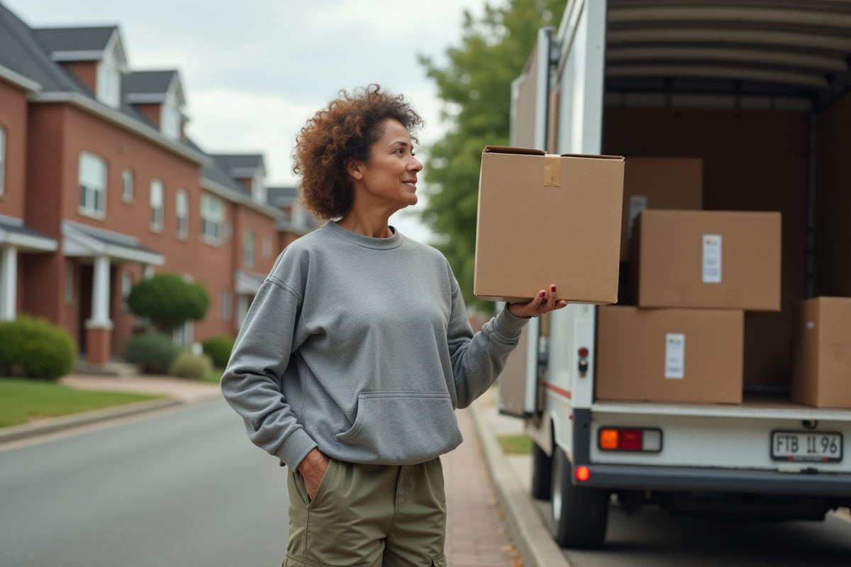 Femme avec boîte près d
