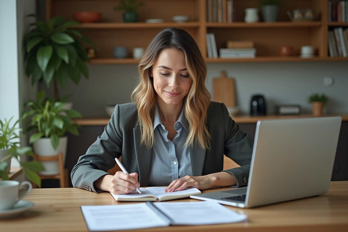Femme professionnelle en réunion de budget maison