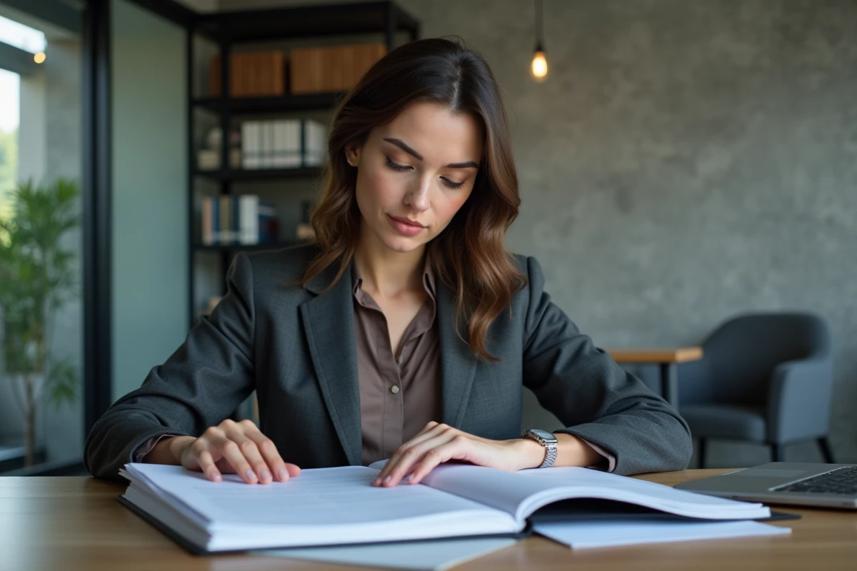 Femme professionnelle en bureau organisee et concentrée