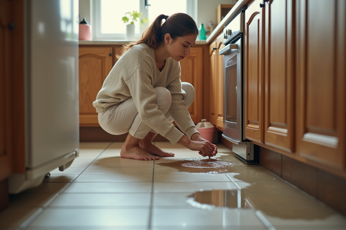 Jeune femme inspectant une fuite d