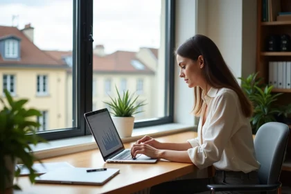 Jeune femme professionnelle consultat des graphiques immobiliers