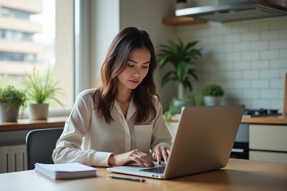 Jeune femme compare deux sites immobiliers sur son ordinateur
