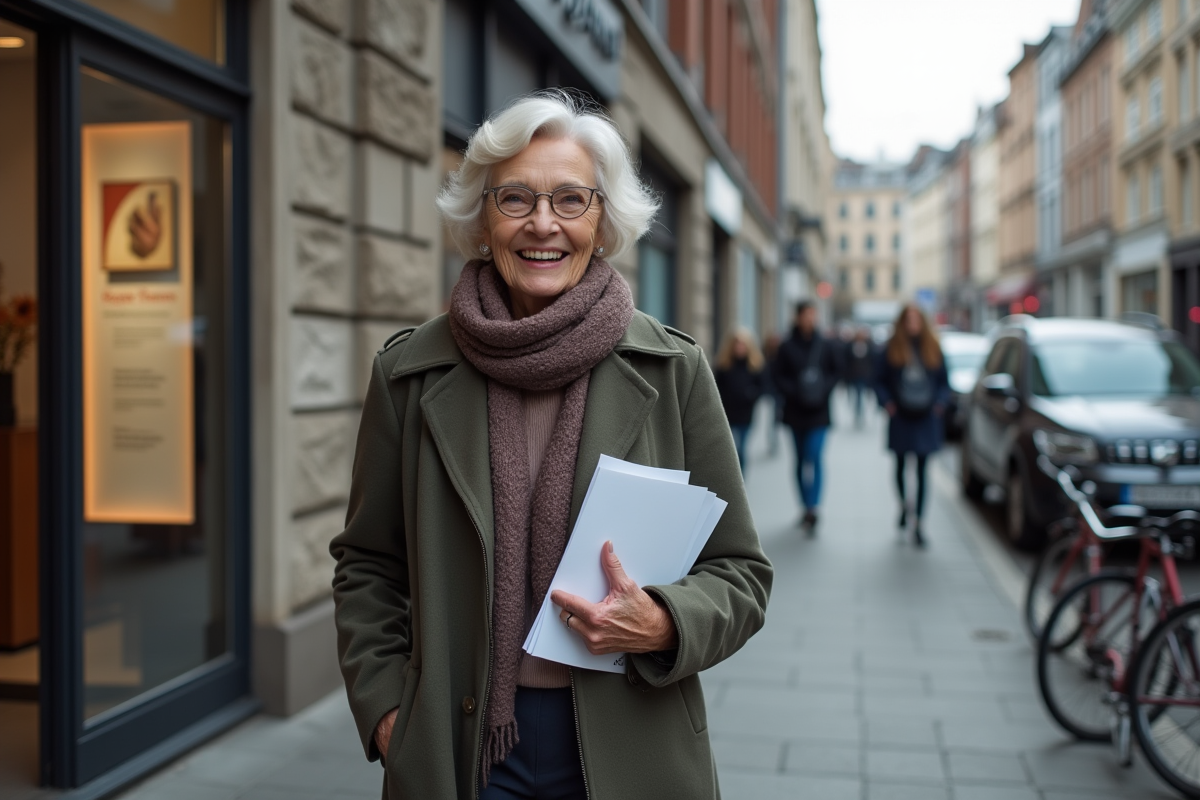 Femme senior souriante sortant d