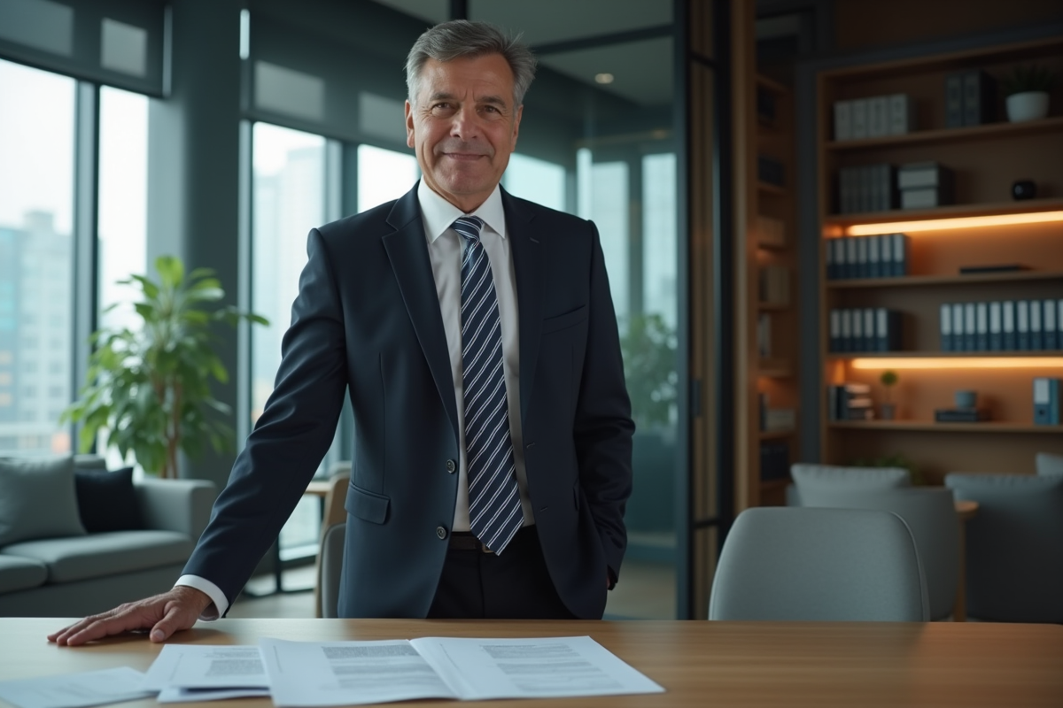 Gestionnaire immobilier homme en costume dans un bureau moderne