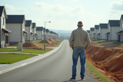 Homme d'âge moyen regardant un nouveau lotissement