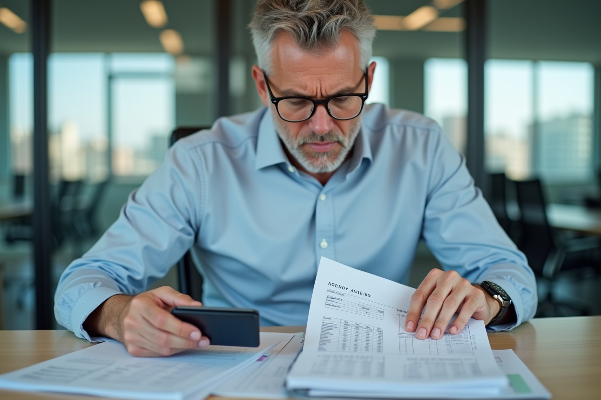 Homme d affaires comparant des tarifs agence