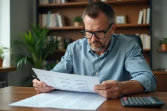 Homme concentré examinant un document de conversion