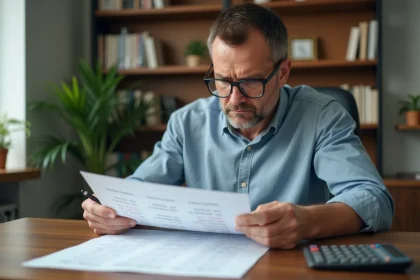 Homme concentré examinant un document de conversion