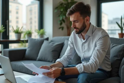 Homme en tenue décontractée dans un salon lumineux