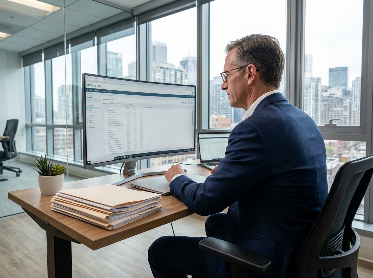 Homme d affaires travaillant sur un logiciel de comptabilite