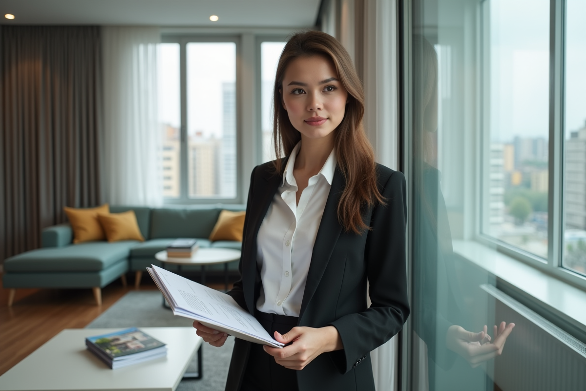 Jeune femme professionnelle tenant un dossier près d