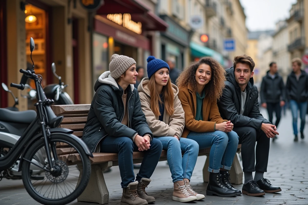 Jeunes assis sur un banc dans le quartier de Romans sur Isère