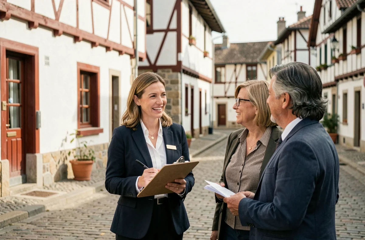 Gestionnaire du syndic Pays Basque Gestion devant un immeuble en copropriété à Saint-Jean-de-Luz