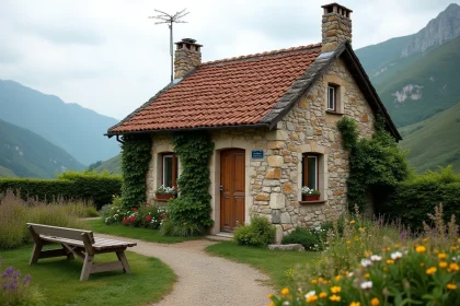 Petite maison en pierre avec jardin fleuri à louer dans les Hautes-Pyrénées, idéale pour une retraite tranquille