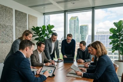 Groupe de professionnels autour d'une table en r&eacute;union