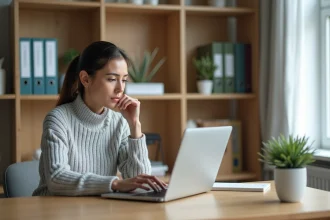 Propriétaire consultant ses documents sur myfoncia.com depuis son bureau à domicile