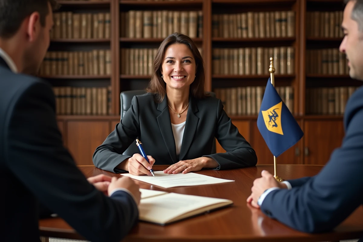 Signature d'un acte notarié pour l'achat d'un appartement en Andorre dans un bureau de notaire officiel