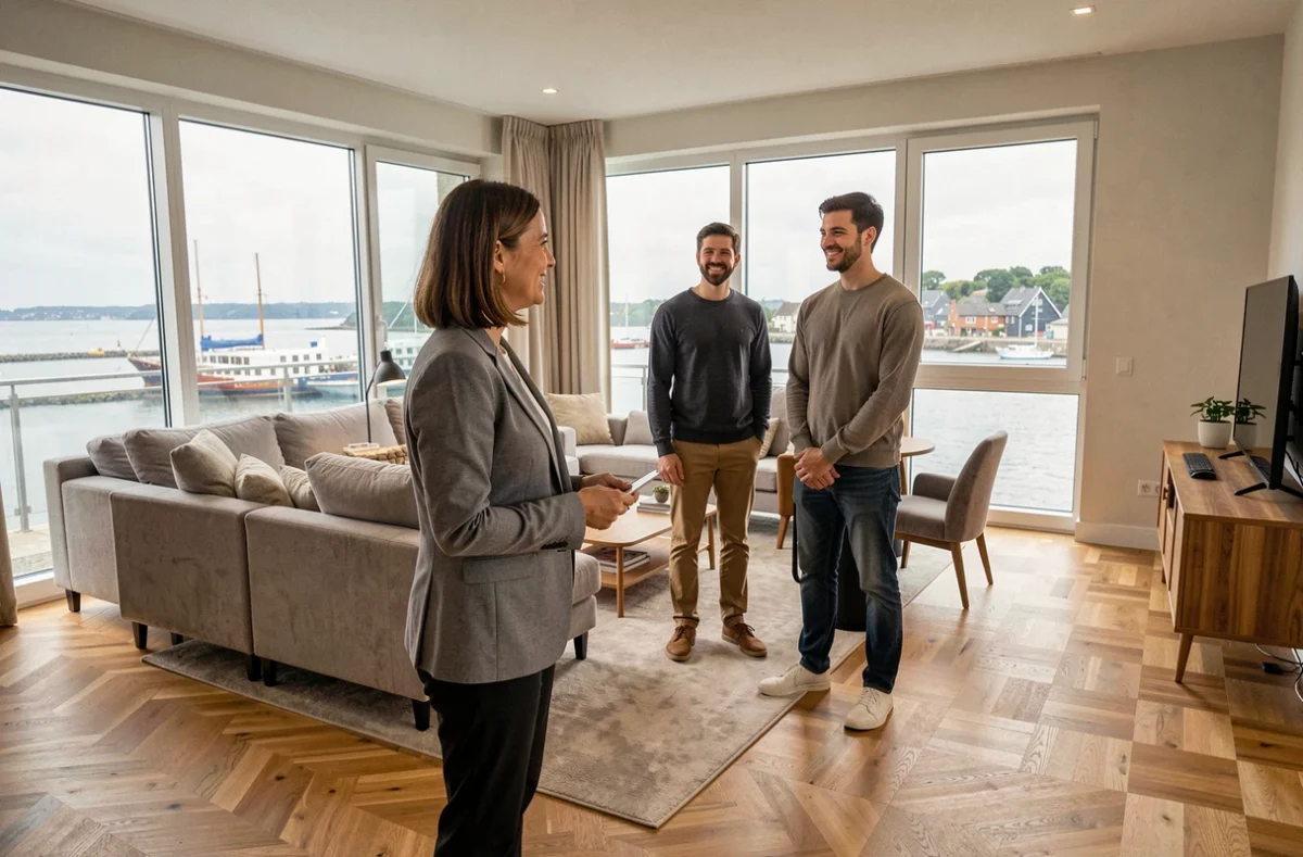 Conseillère Square Habitat faisant visiter un appartement moderne à Quimper