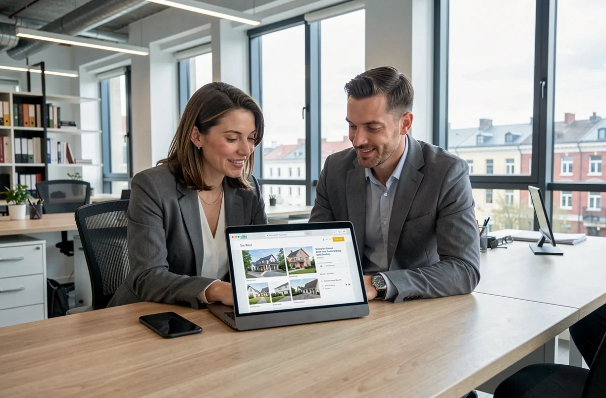 Équipe d'agents de Team Ouest Immobilier travaillant dans un bureau moderne à Brest