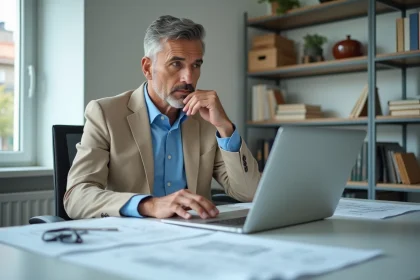 Urbaniste en analyse de permis de construire dans son bureau